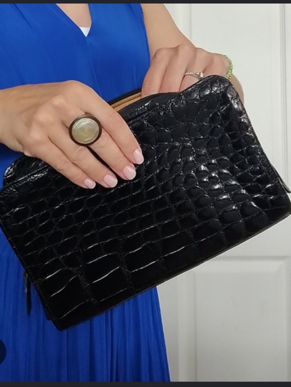 Mauro Governa Black Croc-Embossed Leather Clutch - Stylish Women's Handbag